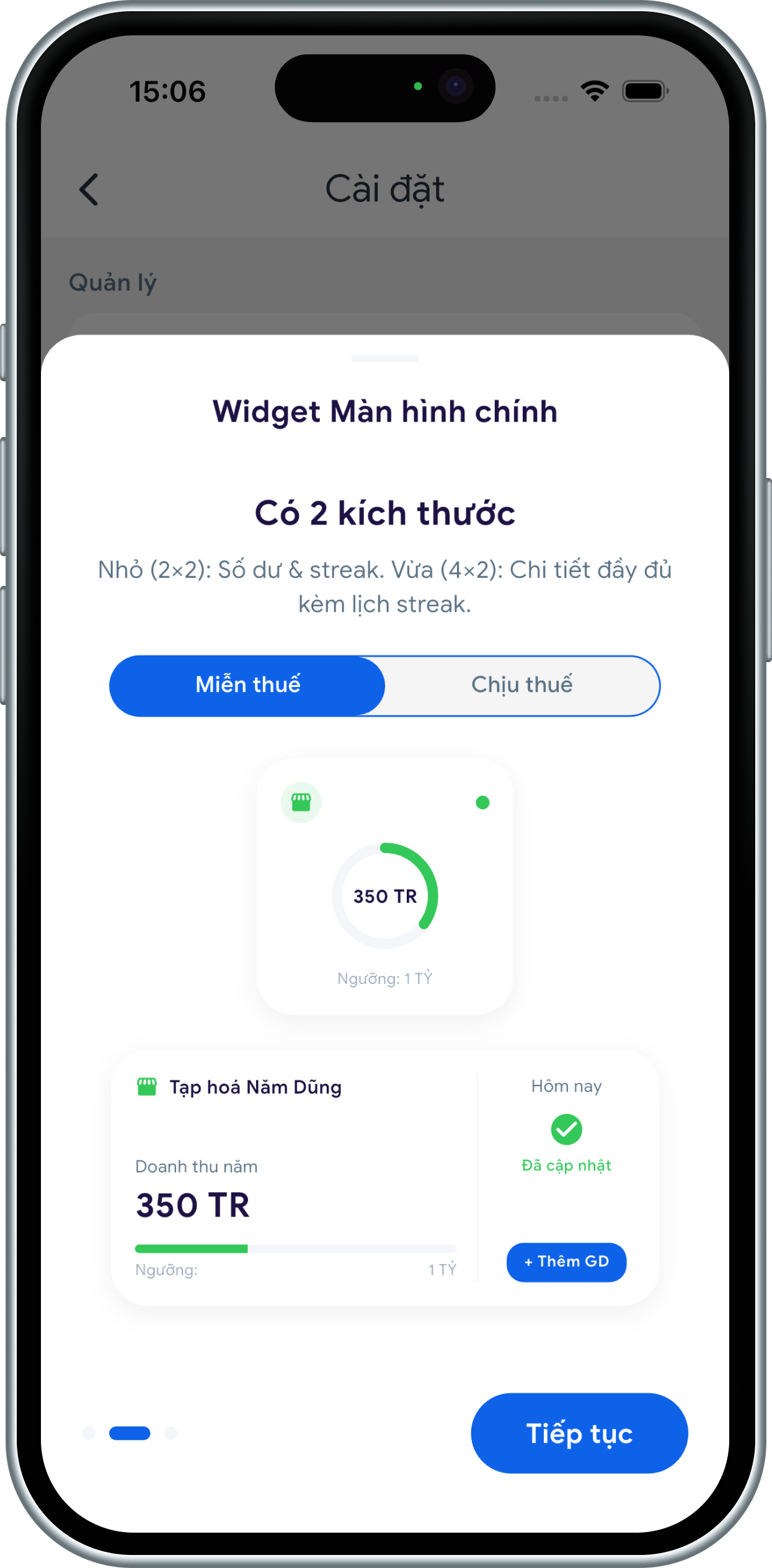 Màn hình hướng dẫn widget màn hình chính trong ứng dụng